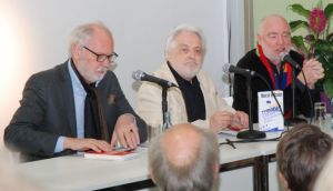 Buchvorstellung: Thomas Rietzschel (v. l.), Henryk M. Broder und der Moderator